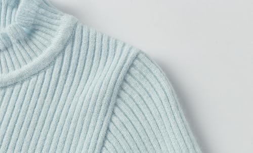 Image of Mud Kingdom Girls Mock Neck Sweater Long Sleeve Knit Top Solid Ruffled Collar Undershirt Slim Fit Lettuce Trim