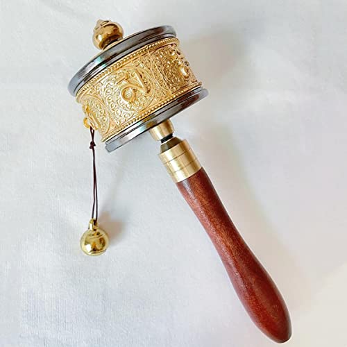 Copper Hand Held Prayer Wheel with Tibetan Buddhist Six-Character Truth