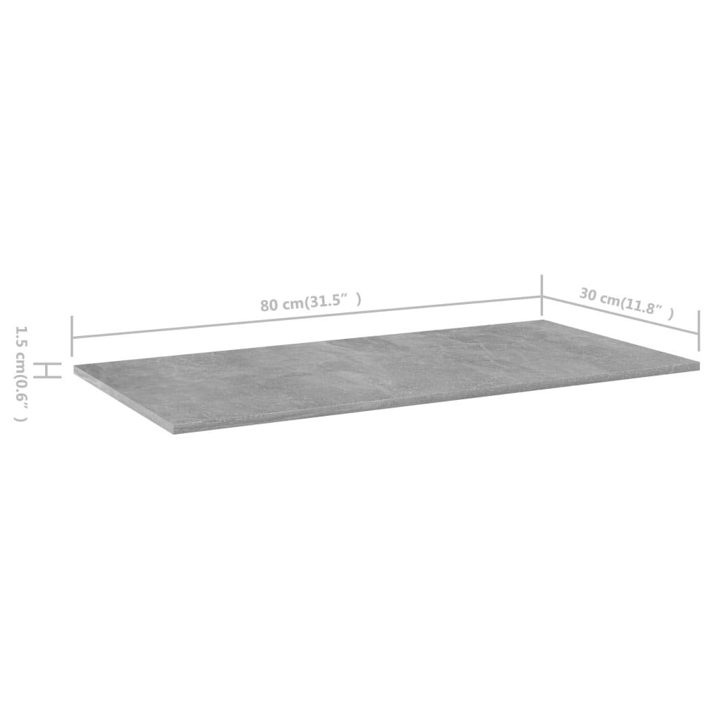 Regał na książki, 8 szt., szary betonowy, materiał drewnopochodny, 80 x 30 x 1,5 cm, półka regałowa do systemu regałów ściennych, ścianka działowa, możliwość rozszerzenia, do przechowywania
