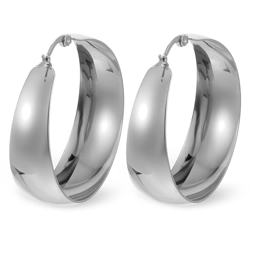 MBAIYO 1 Paar Gold Creolen für Damen, Dicke Ohrringe Hypoallergen Chunky Goldene Ohrring Leichte Ohrringe Creolen Große Huggie Teardrop Ohrstecker Geschenk für Frauen Mädchen(Silber)