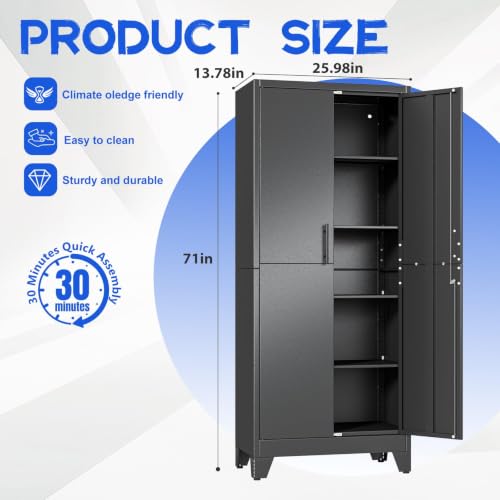 Image of GAIOUS 71 inch Tall Metal Pantry Storage Cabinet with Lock, File Cabinet Black