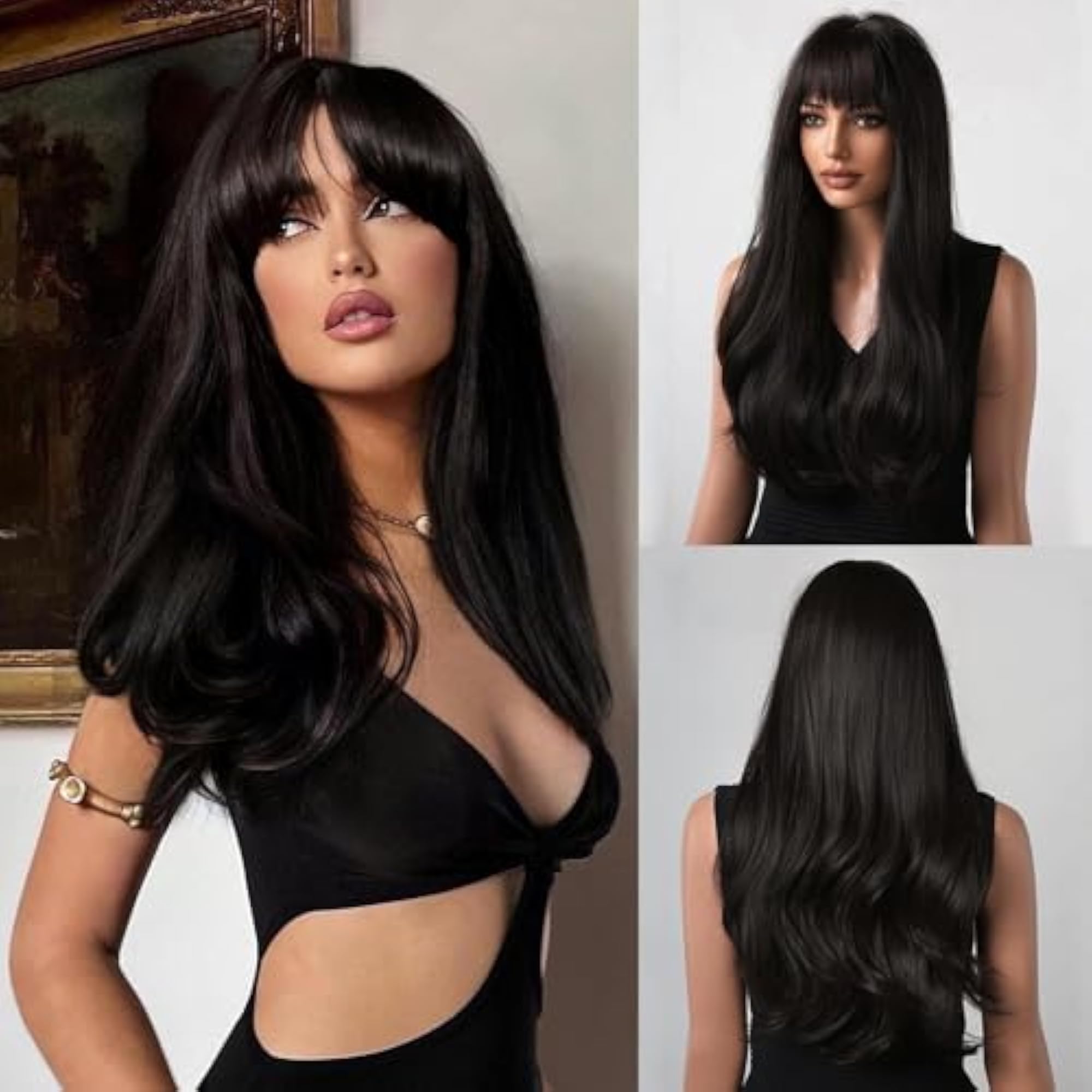 Women's Layered Wig with Bangs, Heat Resistant Fiber