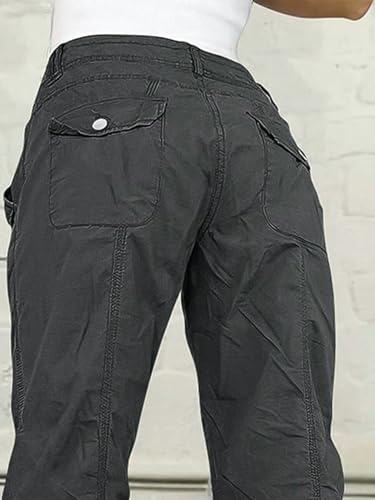 Flamingals Straight Leg Pants for Women Mid Rise Casual Button Design Flap Pockets Seam Detail Bootcut Pants3