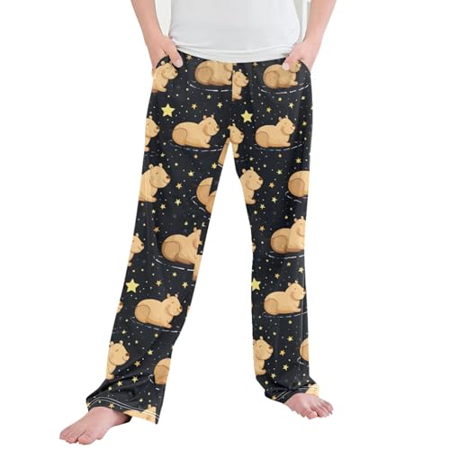 Cute Capybara Stars Long Pajama Pants Elastic Waist PJ Bottoms with Pockets S A112155