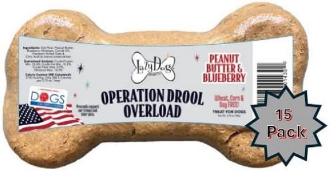 Lazy Dog Cookie Co. Buy a Bone Help Give a Dog a Home, Grain-Free Natural Chews for All Breeds, Long-Lasting Healthy Treats for Dogs of All Ages - Peanut Butter and Blueberry - Pack of 15 (PBB)