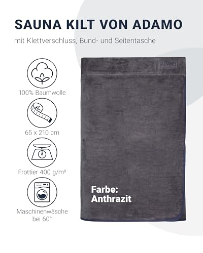 ADAMO XXL-Sauna Kilt anthrazit für Herren in Übergrößen mit Klettverschluss (65 x 210 cm)