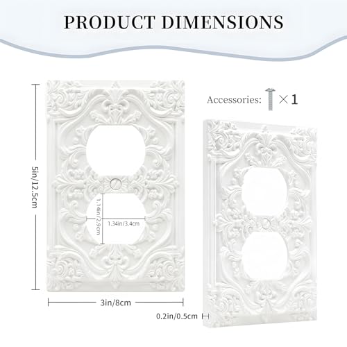 Decorative Outlet Covers Chalk White 3D Floral Embossed 1 Gang Duplex Light Switch Cover Plate Unique Wall Plate Electrical Switch Plate Covers for Bedroom Home Decor - Image 4