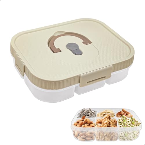 jinminamz Caja de Aperitivos con 6 Compartimentos, Cuenco PortáTil Con Tapa y Asa, Caja de Almacenamiento Tupper Compartimentos para Frutas