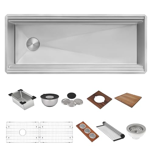 Image of Ruvati 45-inch Workstation Two-Tiered Ledge Kitchen Sink Undermount 16 Gauge Stainless Steel - RVH6333ST