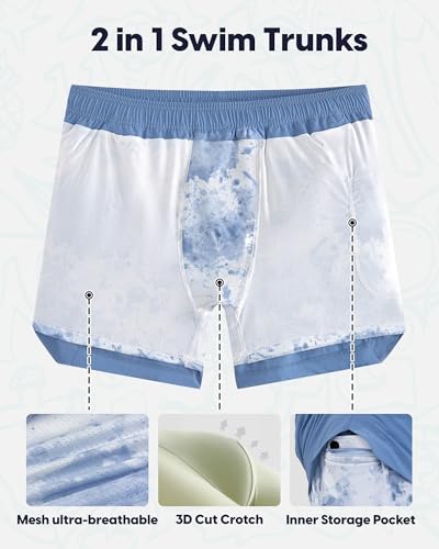 Image of maamgic Mens Swim Trunks 5 inch with Compression Liner Stretch Quick Dry Swim Shorts Swimming Trunks Bathing Suits