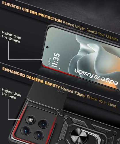 Image of WOW IMAGINE Tough Armor Bumper Mobile Back Case for Motorola Moto Edge 70 Fusion 5G | Sliding Camera Cover | Shock Proof 360 Protection | Hybrid PC + TPU | Ring Holder with Kickstand - Black