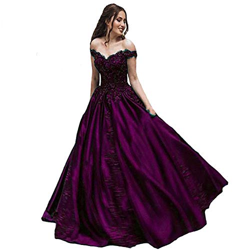 Formal Off The Shoulder V Neck Ball Gown Long Prom Evening Dresses Purple US 8