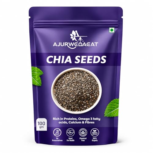 Image of AJURWEDAEAT Chia Seeds I Seeds for Eating | Seeds for Weight Management | Rich in Calcium, Protein & Fibre (100 GM)