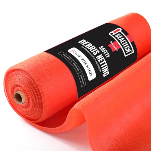 SEALTECH Heavy Duty Safety Debris Netting Rolls - Fire Retardant,1/16" Mesh roll, for Scaffold Enclosure, Visibility Barrier, for Construction & Agricultural Use. (Orange-5.5 ft X 50 ft) by SEALTECH - Used condition - US$24.29