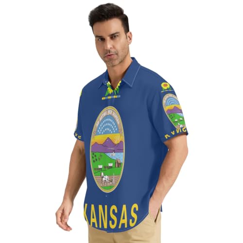 Chemise hawaïenne décontractée homme motif drapeau du Kansas taille S