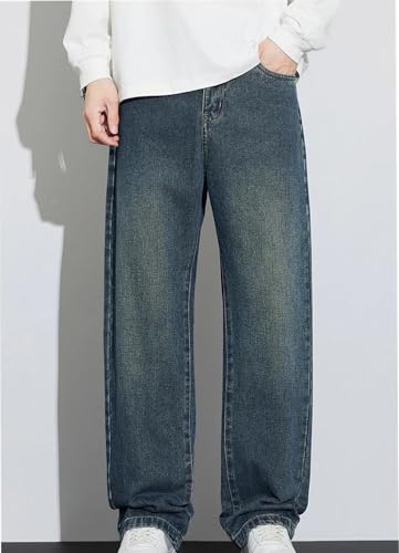Men's Casual Retro Blue Jeans, Curved Wide-Leg Pants, Suitable for Daily Leisure2