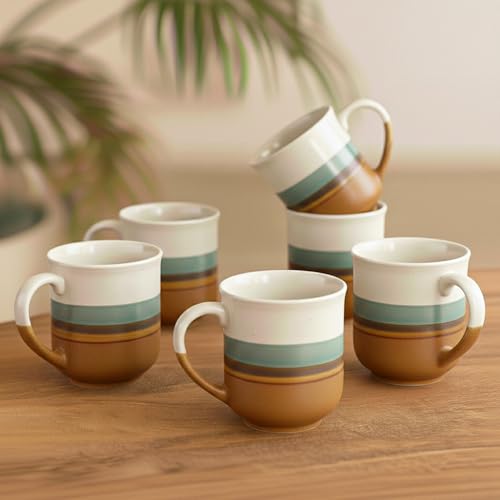 Image of ExclusiveLane 'Zen Garden' Ceramic Coffee Mugs Set of 6 (Set of 6, Each Cup : 330 ml, Microwave & Dishwasher Safe, Hand-Glazed) |Ceramic Mugs for Coffee Cup Tea Mug & Cup Mugs for Milk