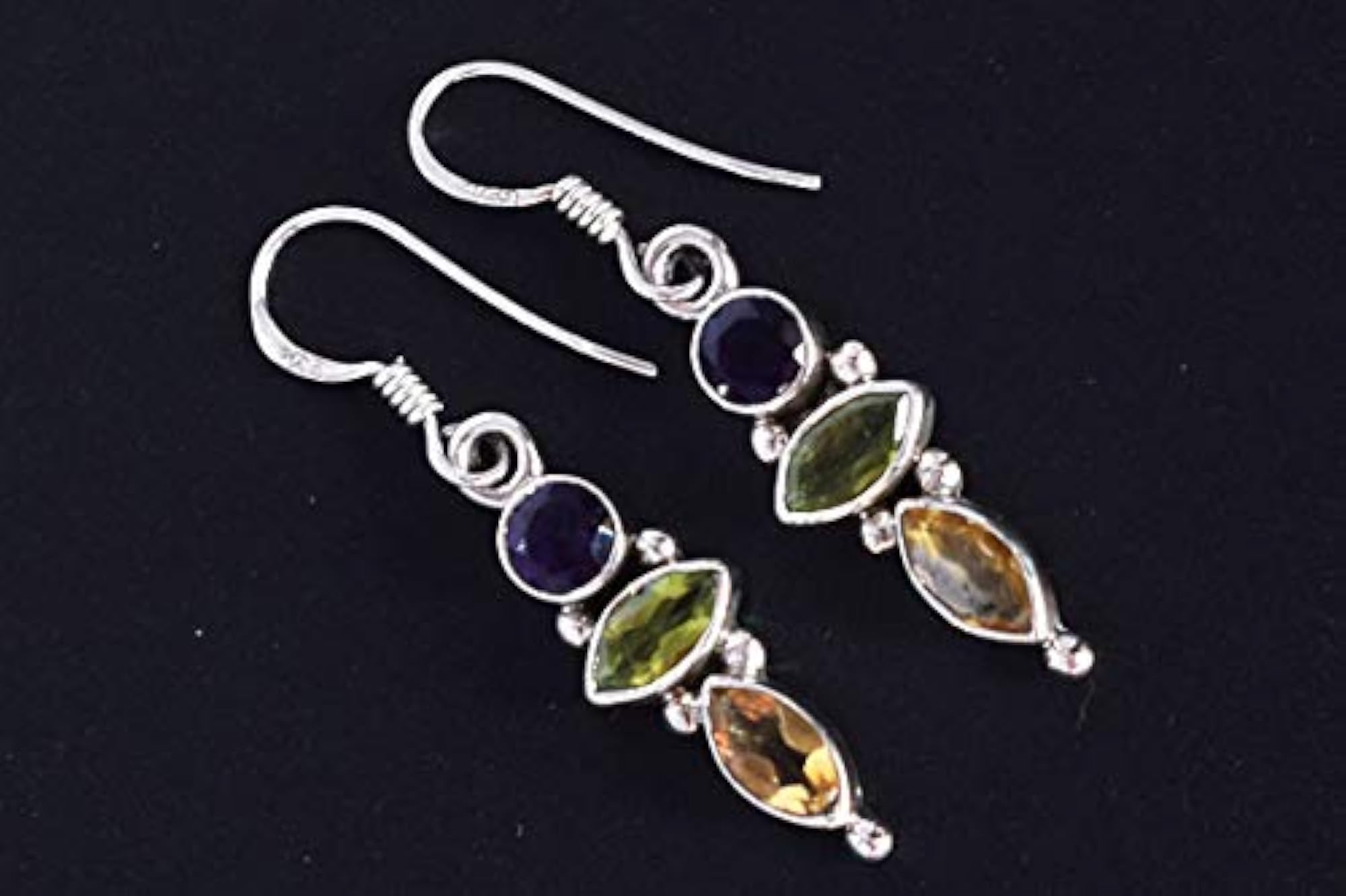 Amethyst & Citrine Birthstone 925 Sterling Silver Dangle Earrings