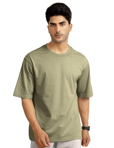 Image of DAMENSCH Statement Solid Oversized T Shirt for Men, Heavyweight, Anti-Pilling, Stylish, Relaxed Fit T Shirt for Men Cotton
