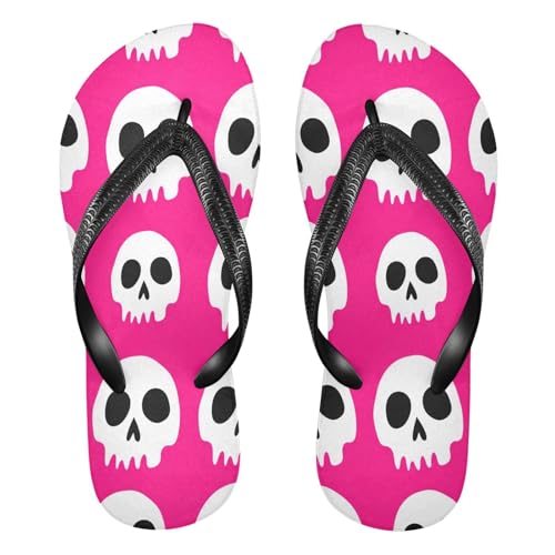 CEBUGI Unisex Flip Flop -Flat Sandal -NonSlip Couple Slippers -Natural Rubber Foam Soles Ultimate Comfort and Durability for Indoor Outdoor|White Skulls