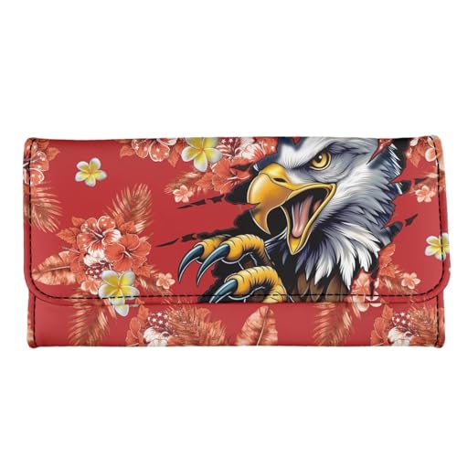 Image of AFPANQZ Tropical Flower Eagle Women's Wallet Large Capacity Fashion Ladies Card Phone Holder RFID Blocking Wristlet Leather for Lady