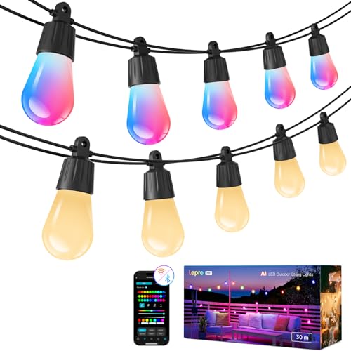 Lepro ZB1 AI Luci Natale Esterno Smart 30M,Luci Albero di Natale Funziona con Alexa/Google Home,Bianco Caldo e RGBIC,Impermeabile Decorazioni Natalizie,Progettista Illuminazione AI Personalizzato