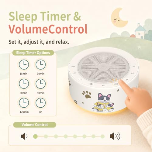 Image of Kipcush White Noise Machine for Baby & Adults, Sleep Sound Machine with 30 Soothing Sounds, 8-Color Night Light, Memory Function, White Noise for Sleeping, Nursery, Office, Travel, Relaxation