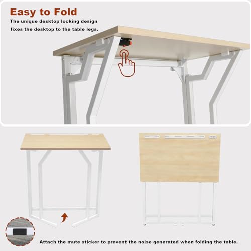 24"Wx 28"H Folding TV Tray for Eating, Foldable TV Dinner Table, Side Table Slide Under Couch, C-Shaped End Table with Devices Slot & Charging Stations, Small TV Tray for Living Room, Bedroom(Natural) - image 4