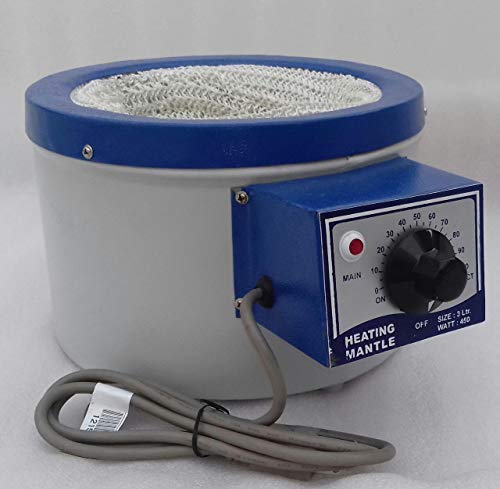 110V Heating Mantle 3000mL / 3 Liter for Round Bottom Flask 450 Watts Overall Size 34.54 cms x 24.63 cms x 27.17 cms and Inner Sleeve Size 19.55 cms