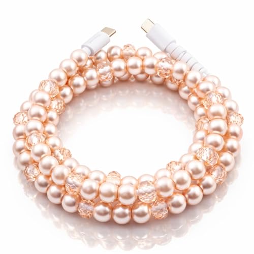 Image of Cute Beaded Cable Type C Phone Charger for iPhone or Android Fast Charging Colorful 3.3ft Cord for Smartphones (Champagne)