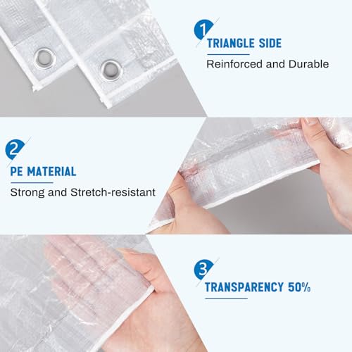 Image of 4 Pcs 6x8 ft Clear Tarp with Grommets Heavy Duty Transparent Tarp Waterproof 8mil Green House Cover with Rope for Plant Garden Patio Chicken Coop Porch (Woven Style)