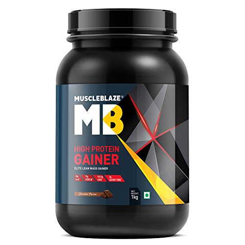 Image of MuscleBlaze High Protein Gainer, Elite Lean Mass Gainer (Chocolate,Pack of 1 kg / 2.2 lb powder)