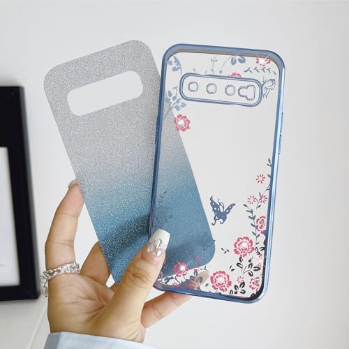 Image of for S10 Plus Case, Galaxy S10 Plus Case for Women Gradual Change Glitter Crystal TPU Butterfly Floral Heart Clear Protective Cover with Strap for Samsung Galaxy S10 Plus 2019 (Blue)