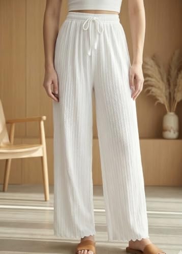 Image of Women Pack of 2 Pleated Palazzo Pants | Free Size (M to 3XL) | Elastic Waist with Drawstring | Soft Stretch Fabric | Casual, Office