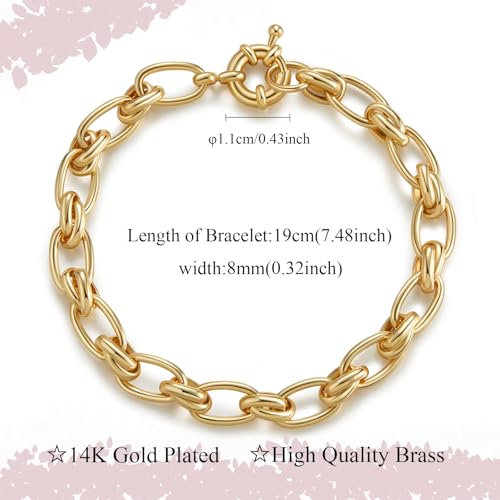 Thick Chain Bracelet for Women 14K Gold Plated Vintage Dainty Statement Chain Bracelet4