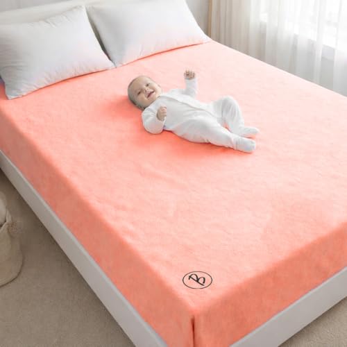 Image of Btag Baby Waterproof, Super Soft Fast Drying Mattress Protector | Extra Absorbent, Anti-Itching Sheet for New Born,Toddler (Size 200x210 cm, Pack of 1, Peach)