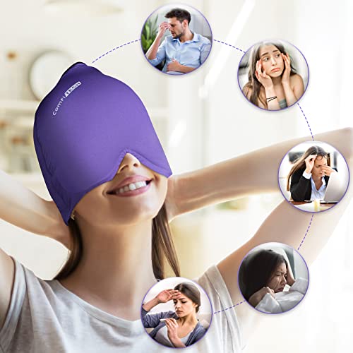 Image of ComfiTECH Head Ice Pack Wrap Cold Cap Cooling Gel Hat, Purple, L | Remains Pliable Frozen, Cold Compress for Head, Sinus Tension, Stress and Puffy Eyes