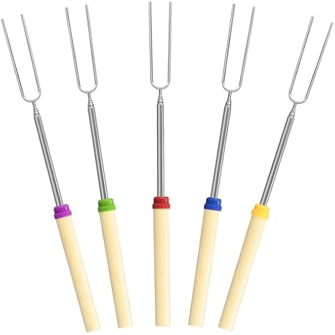 5/8/12/24 Pack Marshmallow Roasting Sticks Set, Extendable 32in Long Metal Barbecue Skewers with Wooden Handle, for Marshmallow, Hot Dogs, Camping, BBQ, Grill(5 Pack) Cover