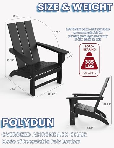 POLYDUN Modern Adirondack Chair, HDPE Plastic Patio Chairs for All Weather, Fire Pit Chair, Outdoor Lawn Chairs for Deck, Porch, Backyard, Garden, Black