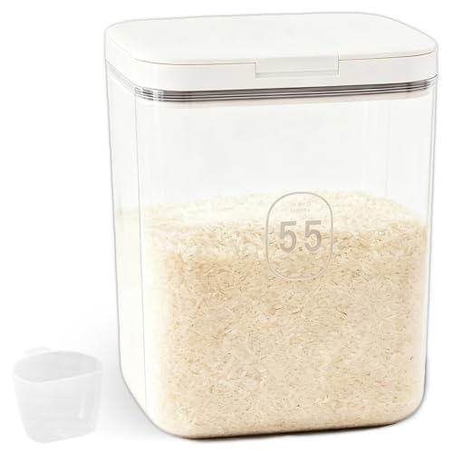 Boîtes de conservation hermétiques de 5,5 l avec couvercle : récipient pour riz avec verre doseur, boîtes de conservation PopUp, boîte de rangement de...