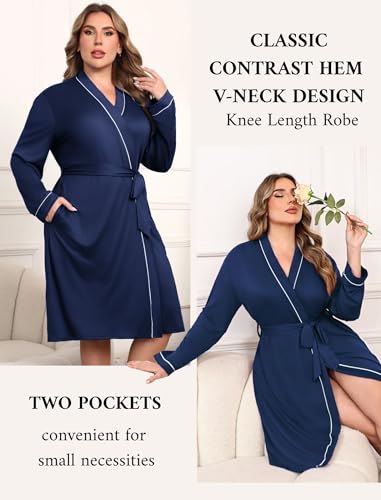 Image of Ekouaer Plus Size Robes for Women Soft Bathrobe V Neck Soft Maternity Robe