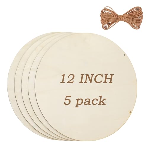 5Pcs 12 Inch Wood Circles for Crafts Unfinished Wood Rounds DIY Wooden Projects Wood Burning Painting Christmas Day Decor DIY Crafts Gifts (5)