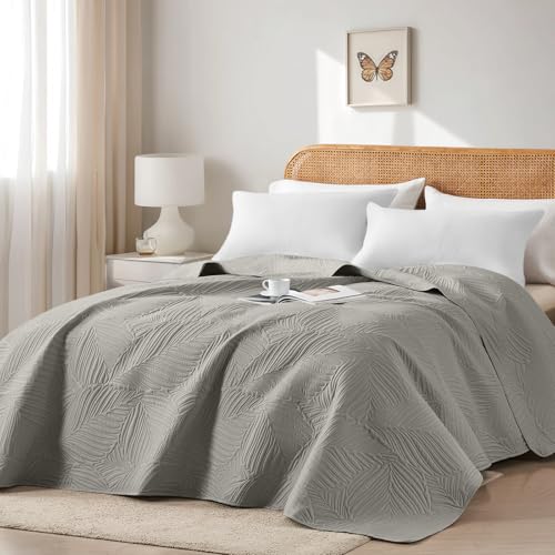 VIVA FINO Colcha Boutí 240x260 cm,Colcha Ultrasónica Gris,Ligera,Suave y Fácil de Limpiar,Doble Cara,Funda de Cama con Motivo de Hojas,Ideal para Todas Las Estaciones,para Cama y Sofá - imagen 2