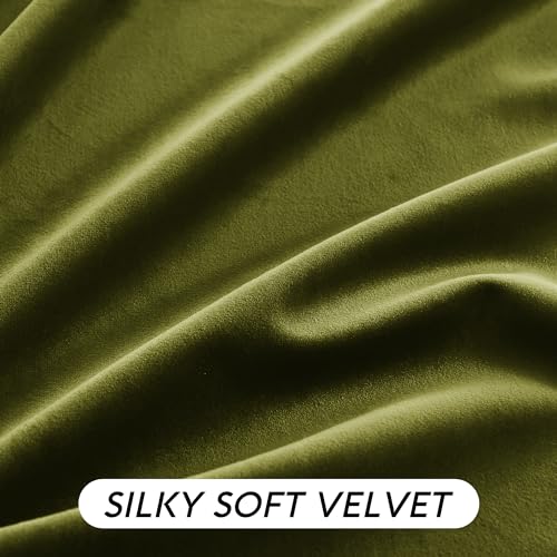 Image of RYB HOME Moss Green Velvet Blackout Curtains 84 inches Long with Hook Tape | Thermal Insulated, Privacy Protect, Room Darkening, Decorative Drapes, Bedroom Doorway Nursery, W42 x L84, 2 Panels