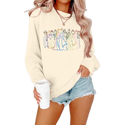 Image of BANGELY Fantastical Sweatshirt Women Cute Embroidered Fantastical Princess Sweater Family Vacation Shirt Long Sleeve Top