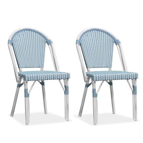 Image of PURPLE LEAF Patio French Dining Chairs Set of 2, White Finish, Light Blue