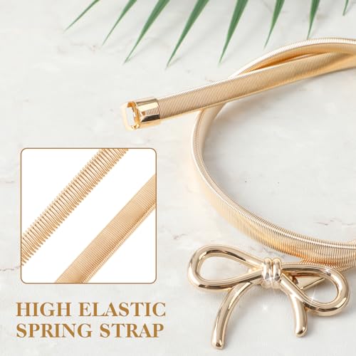 Metal Belts for Women, Elastic Skinny Waist Belt Adjustable Stretchy Fashion Waistband With Bow-Knot for Dresses Jeans4