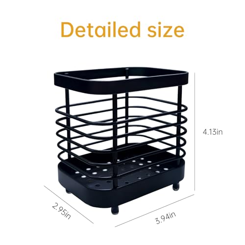 LAIPART Kitchen Sink Utensil Holder of Drying Rack, Small Stainless Steel Cutlery Drainer Caddy,Spoon and fork organizer (Black)