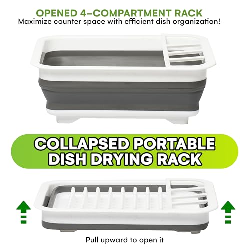 BEAST COOLER ACCESSORIES Collapsible Dish Drying Rack - Durable 4-Compartment Utensil Drainer for Kitchen, RV Camping Essentials - Compact Dinnerware Organizer, Sink Dish Storage, Gray - 4.9"x14"x12" - Image 6