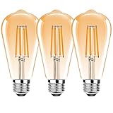ProCrus ST19 Vintage LED Edison Light Bulbs,E26 Led Bulb 25W Equivalent,ST64 Vintage LED Filament Bulbs,2.5W Warm White 2500K,250LM,Amber Glass,Non-Dimmable,3 Pack